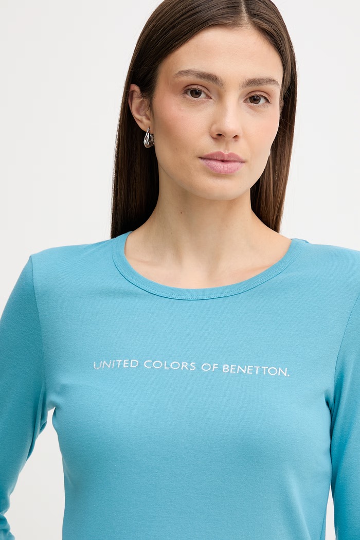 Bavlněné tričko s dlouhým rukávem United Colors of Benetton modrá 3GA8E16G0