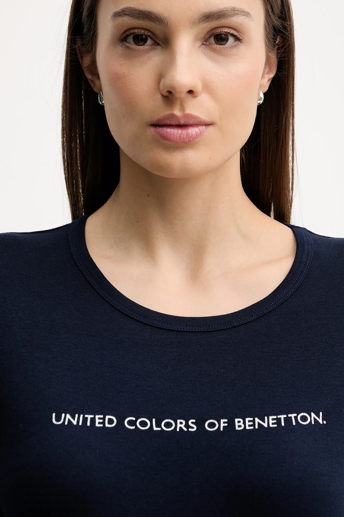 Бавовняний лонгслів United Colors of Benetton темно-синій 3GA8E16G0