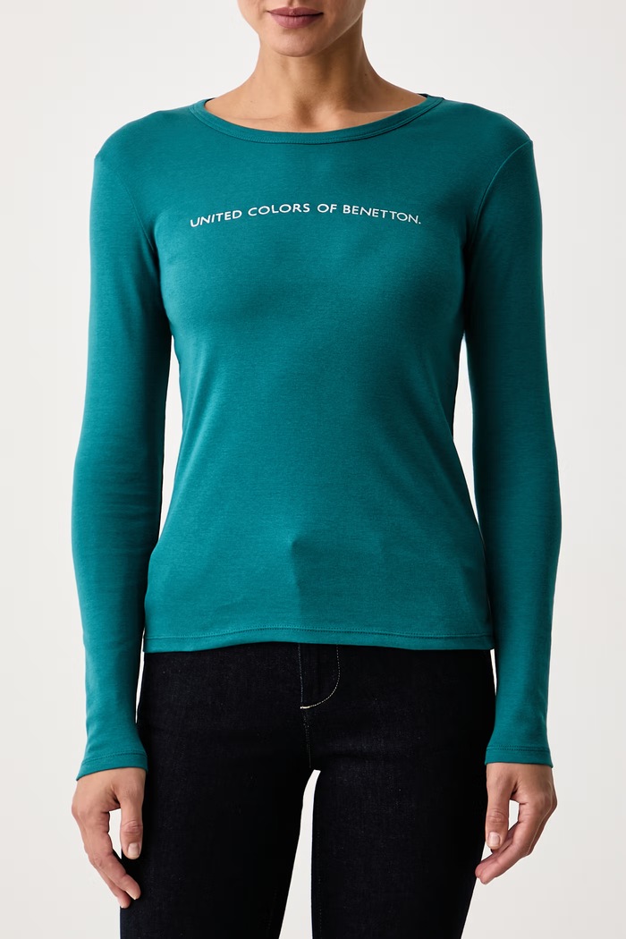 Oblačila United Colors of Benetton Majica z dolgimi rokavi ženska bombažna 3GA8E16G0 turkizna