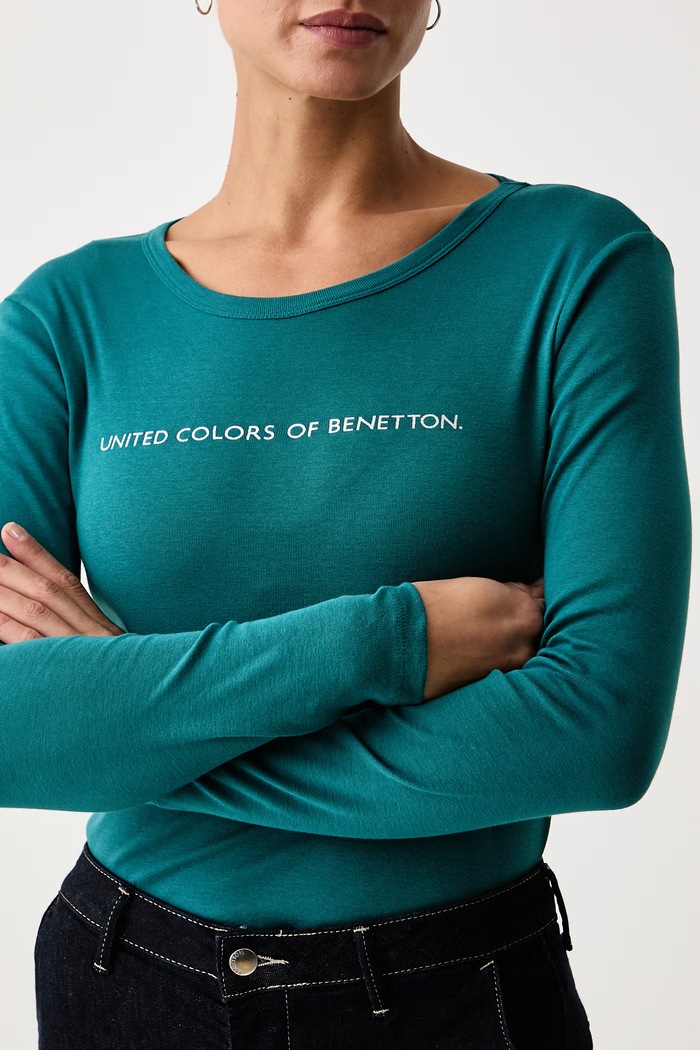 Majica z dolgimi rokavi ženska bombažna United Colors of Benetton 3GA8E16G0 turkizna