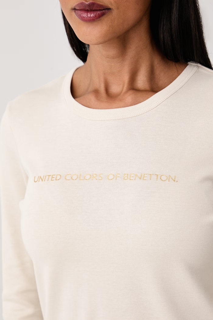 Odzież United Colors of Benetton Longsleeve damski bawełniany 3GA8E16G0 beżowy