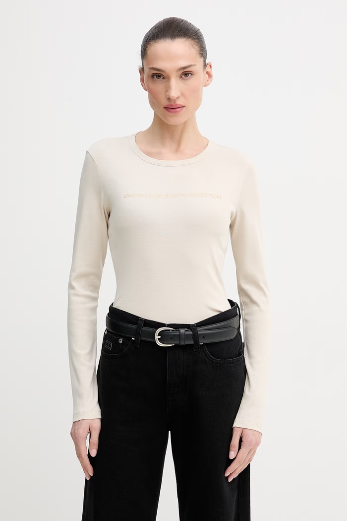 United Colors of Benetton longsleeve bawełniany bawełna beżowy 3GA8E16G0