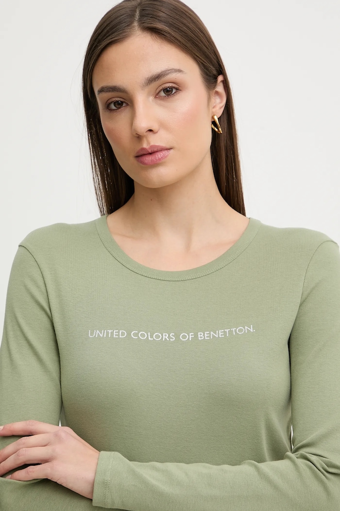 Bavlněné tričko s dlouhým rukávem United Colors of Benetton zelená 3GA8E16G0