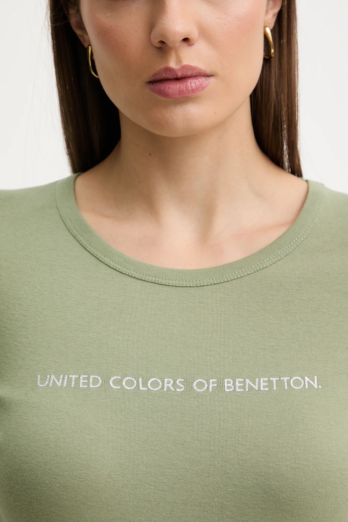 Bavlněné tričko s dlouhým rukávem United Colors of Benetton 3GA8E16G0 zelená