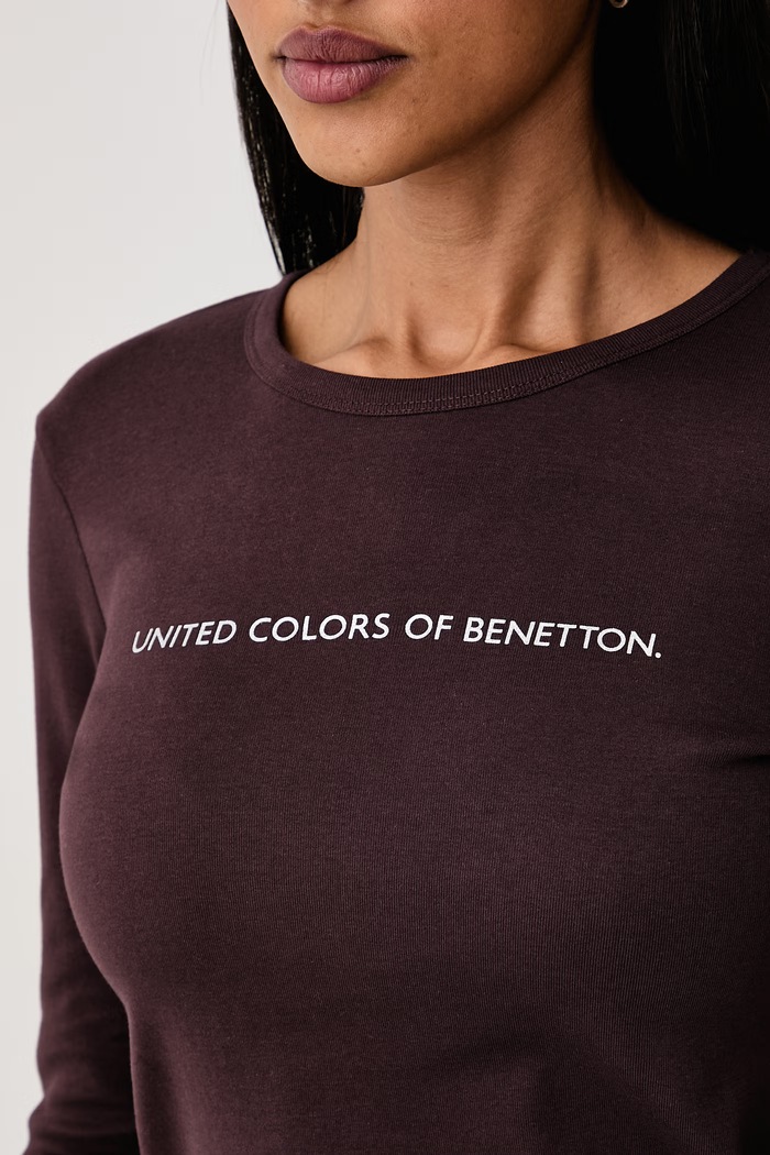 Дрехи United Colors of Benetton Блуза с дълги ръкави дамска от памук 3GA8E16G0 кафяв