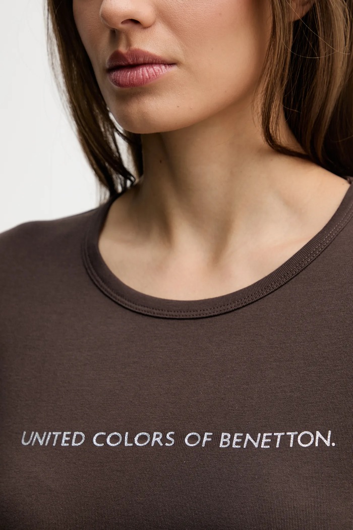 Bavlněné tričko s dlouhým rukávem United Colors of Benetton 3GA8E16G0 hnědá