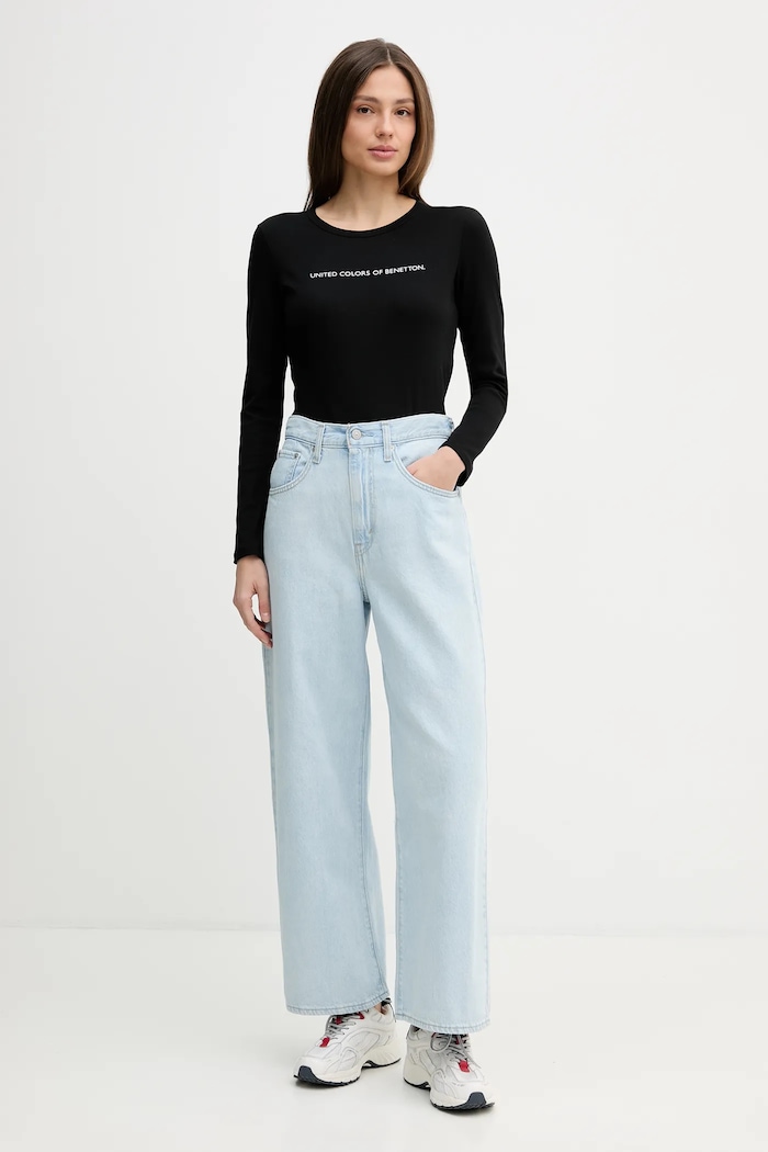 Bavlněné tričko s dlouhým rukávem United Colors of Benetton 3GA8E16G0 černá SS26