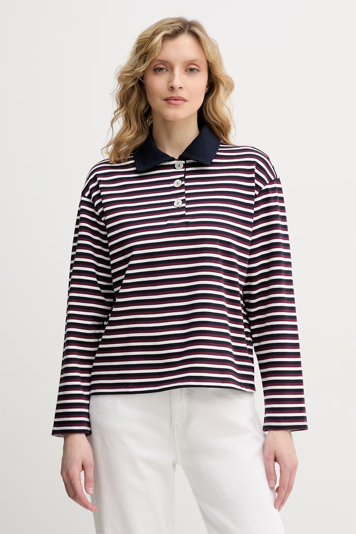 United Colors of Benetton dámske bavlnené tričko s dlhým rukávom burgundské 3UJZD3019