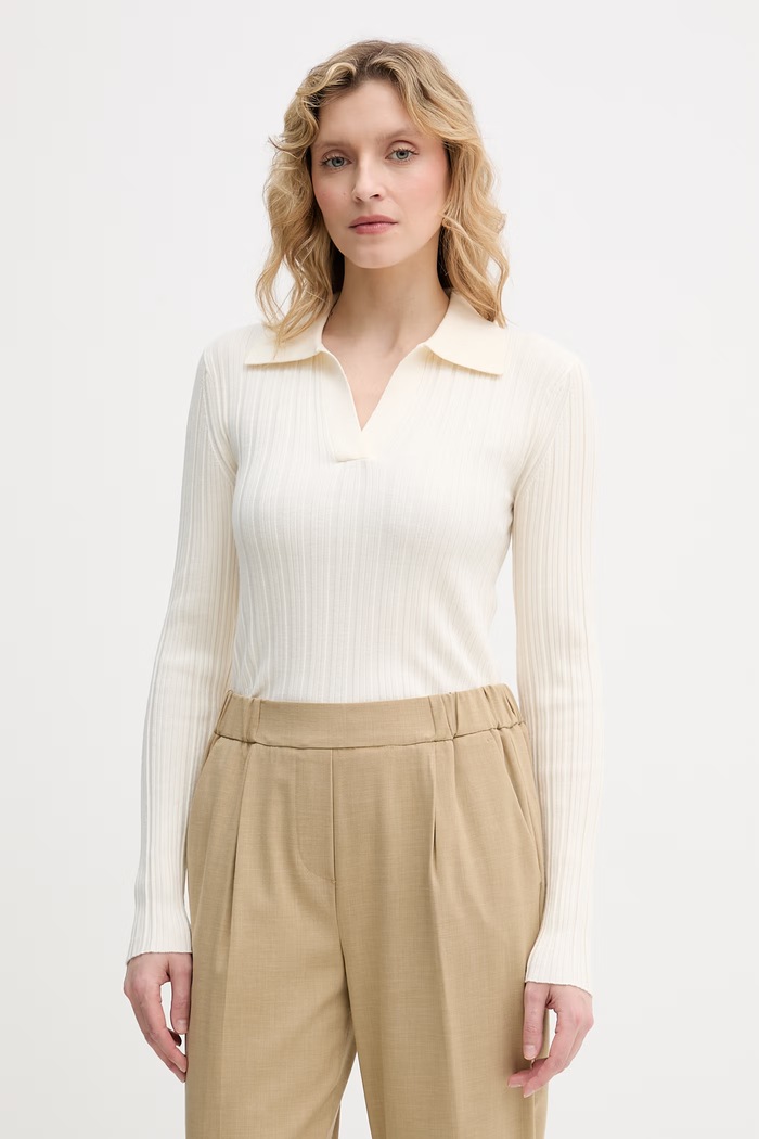 United Colors of Benetton polo pentru femei, din vâscoză bej 1WZND301K