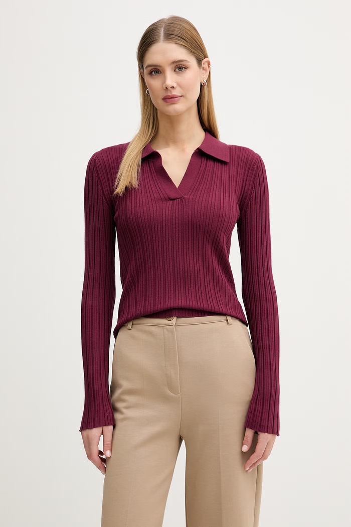 United Colors of Benetton polo pentru femei, cu vâscoză burgundia 1WZND301K