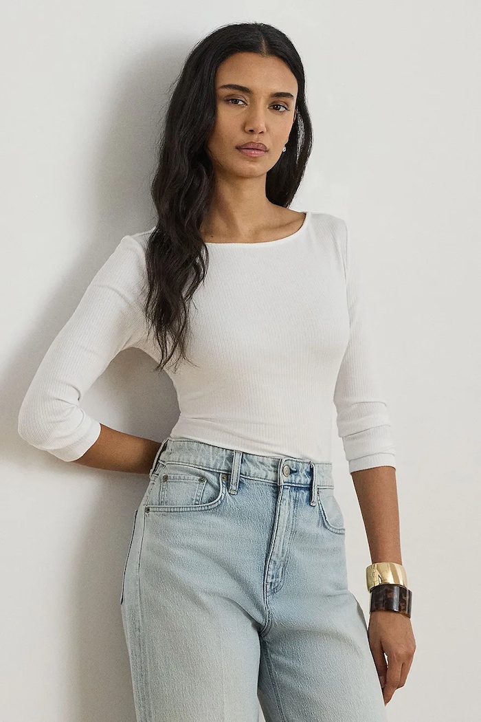 Lauren Ralph Lauren longsleeve pentru femei, cu modal alb 200P09082