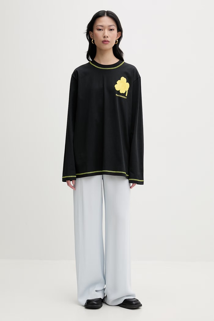Marimekko блуза с дълги ръкави дамска от памук 095094 черен SS26