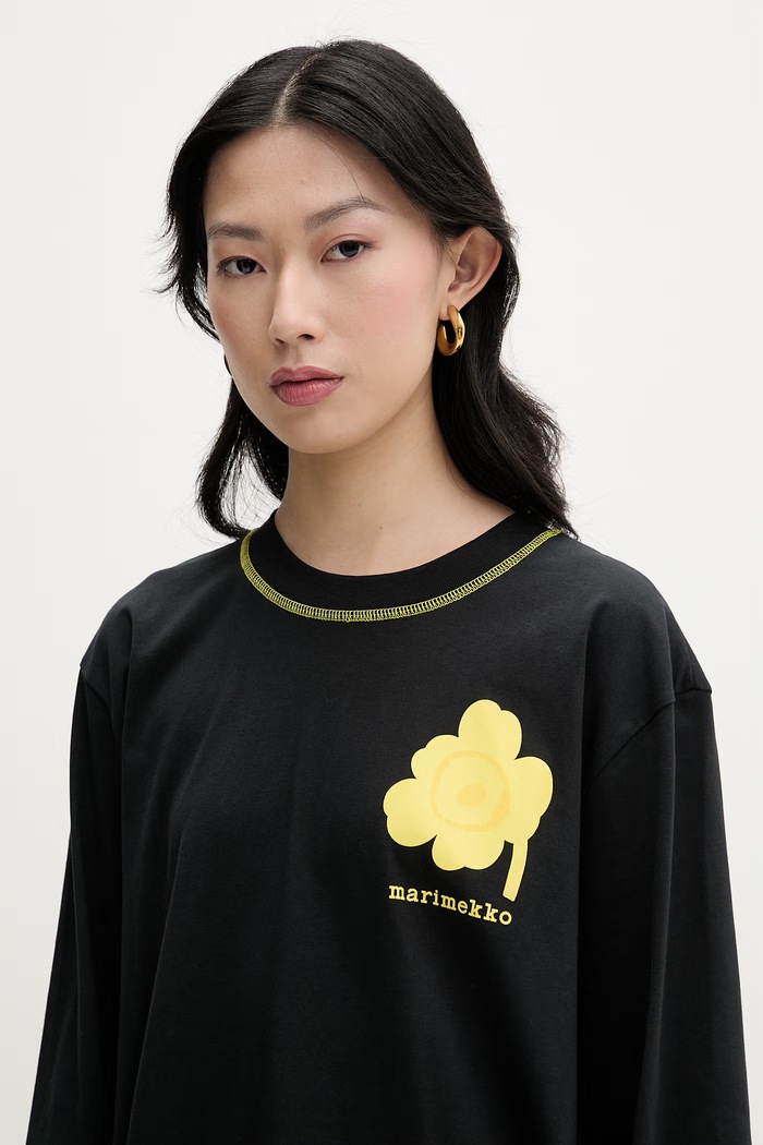 Marimekko блуза с дълги ръкави дамска от памук черен 095094