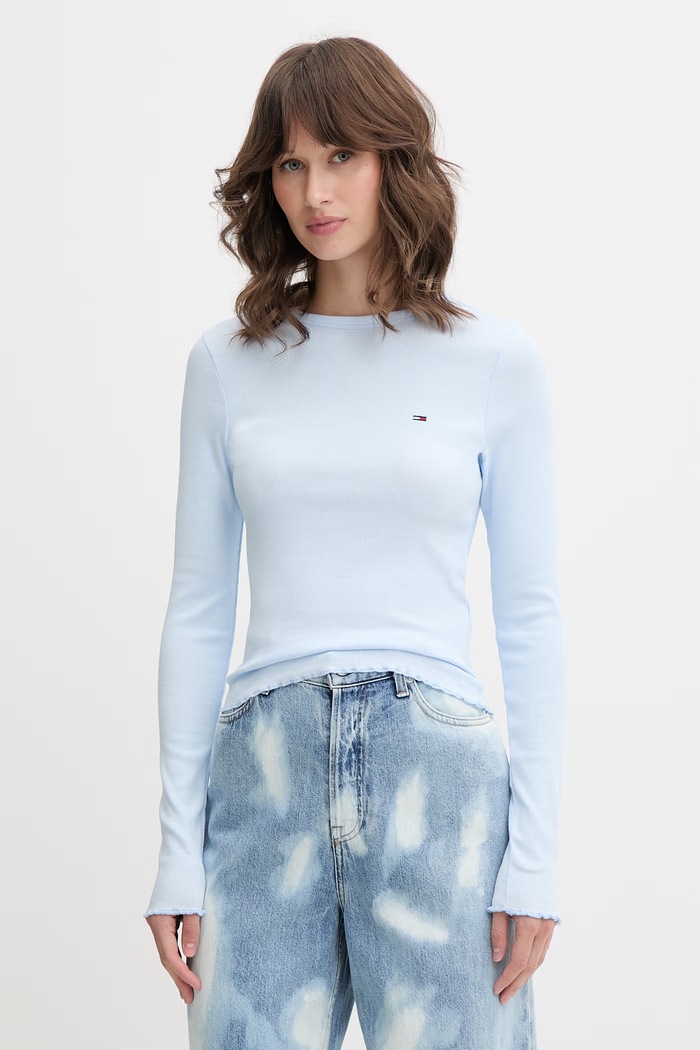 Tommy Jeans μακρυμάνικο Γυναικείο από βαμβάκι με ελαστάν μπλε DW0DW22783