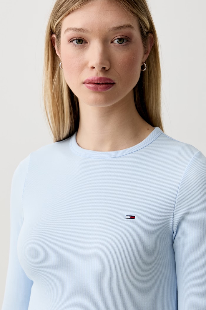 Tommy Jeans tričko s dlhým rukávom dámske bavlnené s elastanom modrá DW0DW22783