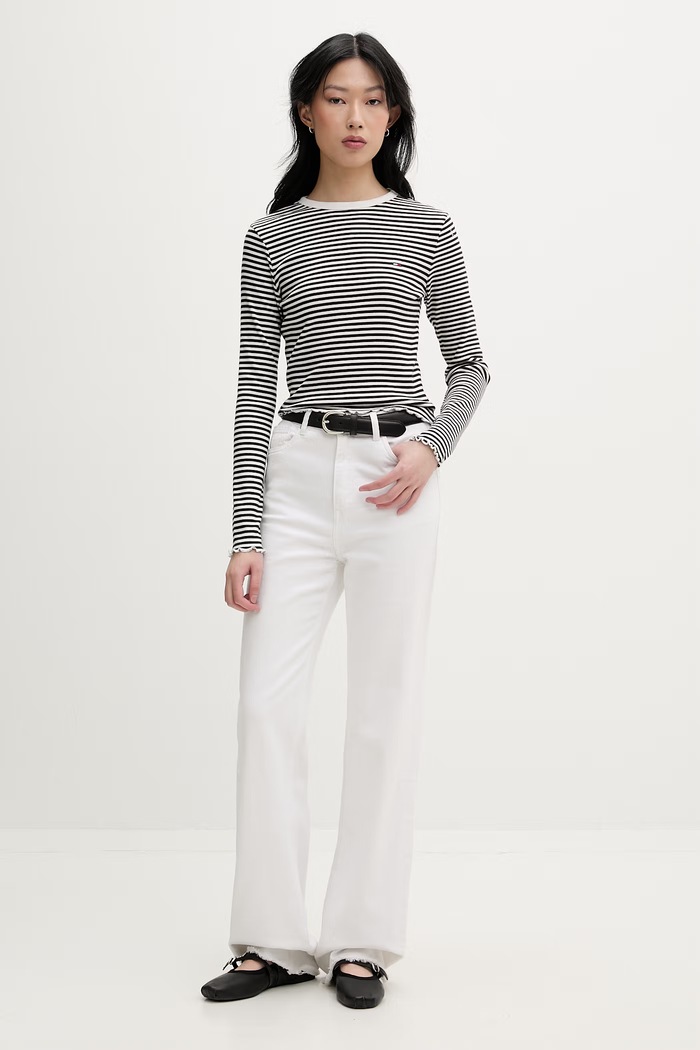Tommy Jeans блуза с дълги ръкави дамска от памук с еластан DW0DW22783 черен SS26