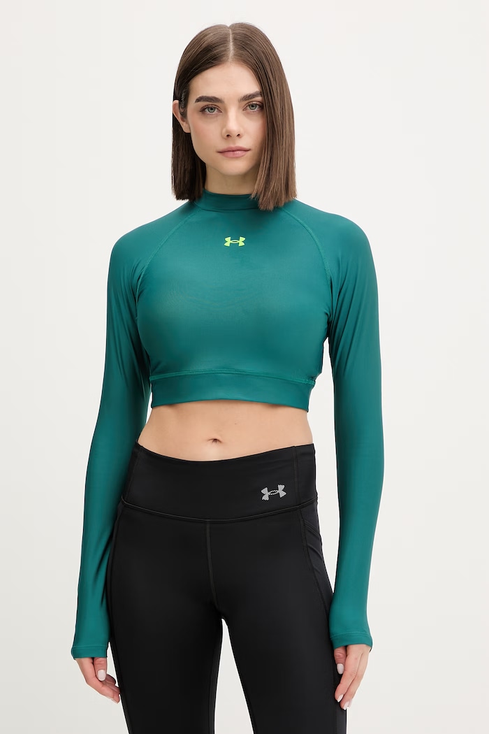 Majica z dolgimi rokavi za vadbo Under Armour HeatGear Crop Z elastanom turkizna 6012691