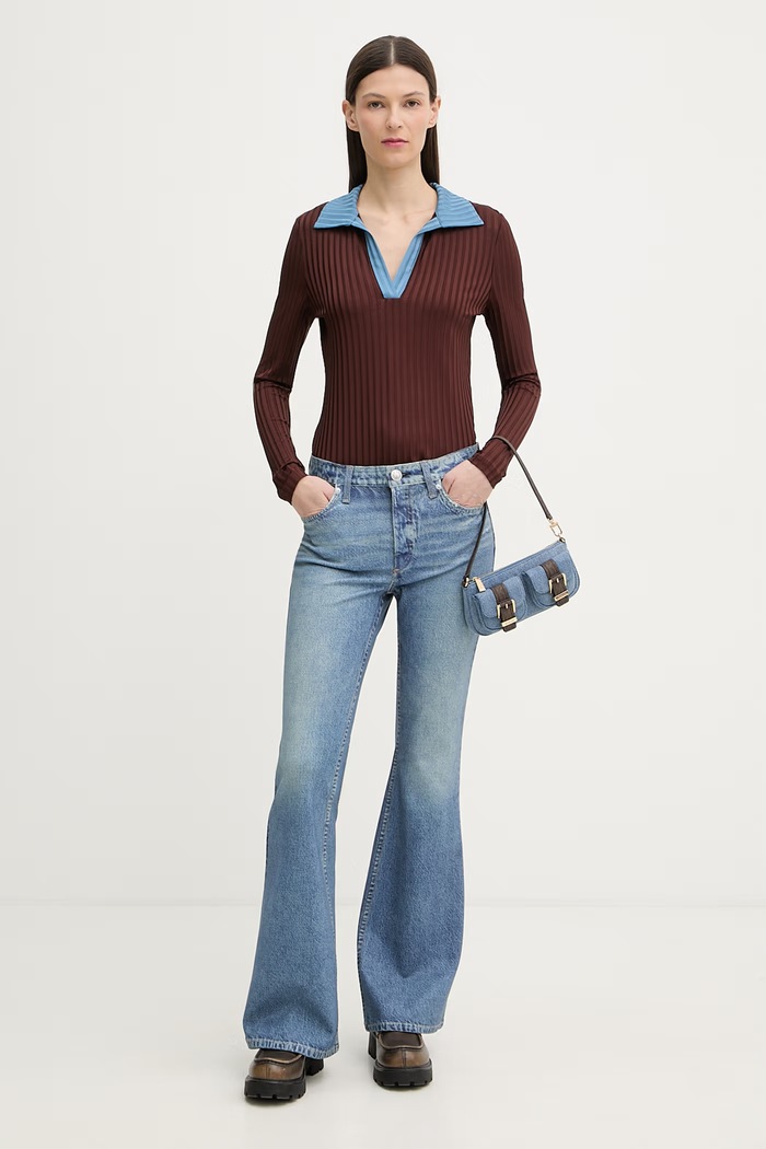 rag & bone longsleeve pentru femei, din vâscoză Luca RE1F25HT1VW maro SS26