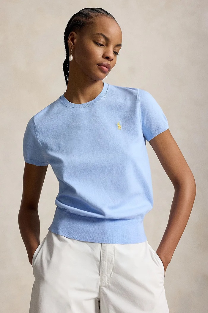 Polo Ralph Lauren PIMA COTTON-SWEATER-PULLOVER sweter z bawełną damski niebieski 211971872504