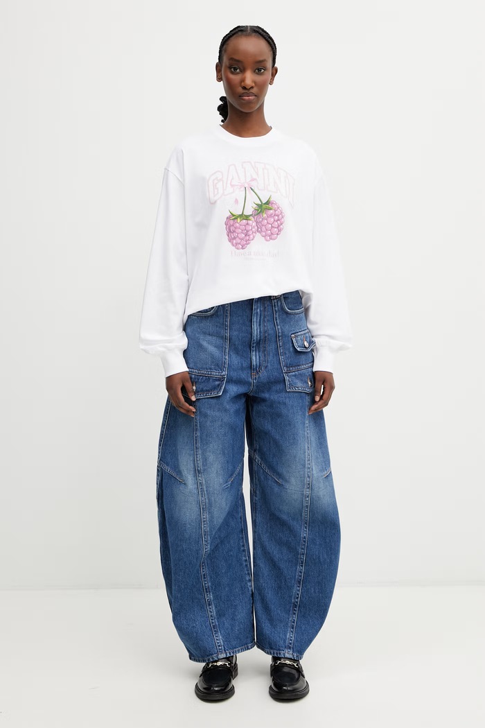 GANNI longsleeve damski bawełniany A1050141 biały