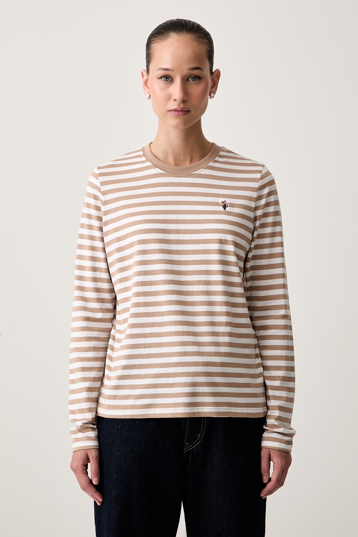 U.S. Polo Assn. longsleeve damski bawełniany Stripe LS beżowy WUP1947