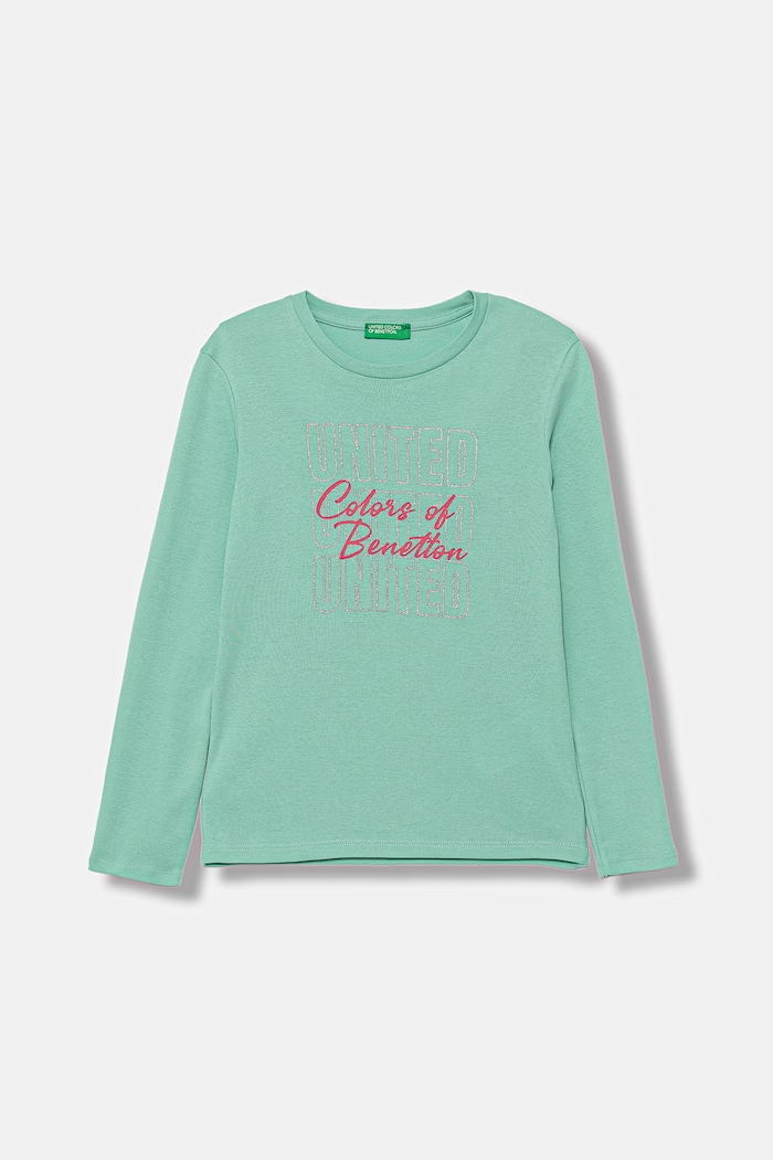 United Colors of Benetton bluză cu mânecă lungă pentru copii, din bumbac turcoaz 3I9WC10S7.G.Stagionale