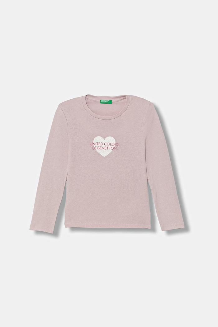 United Colors of Benetton Longsleeve pentru copii din bumbac print roz 3I9WG10LT.P.Stagionale