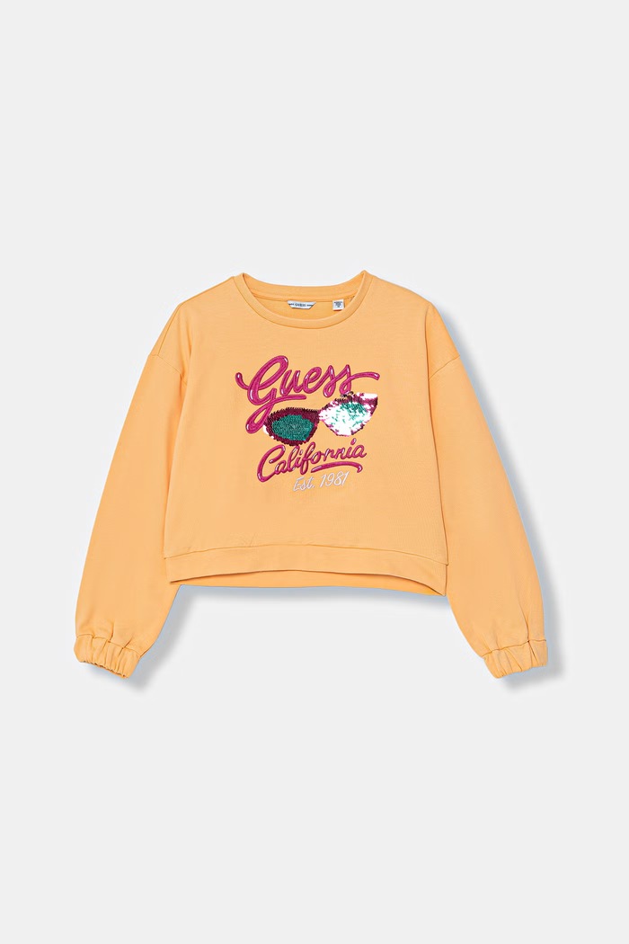 Guess hanorac de bumbac pentru copii imprimeu portocaliu J6GQ00.KA6R4.PPY2.M