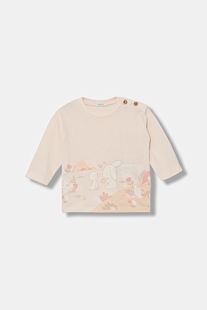 United Colors of Benetton longsleeve pentru copii, din bumbac bej 3I1XA1070.W.Stagionale
