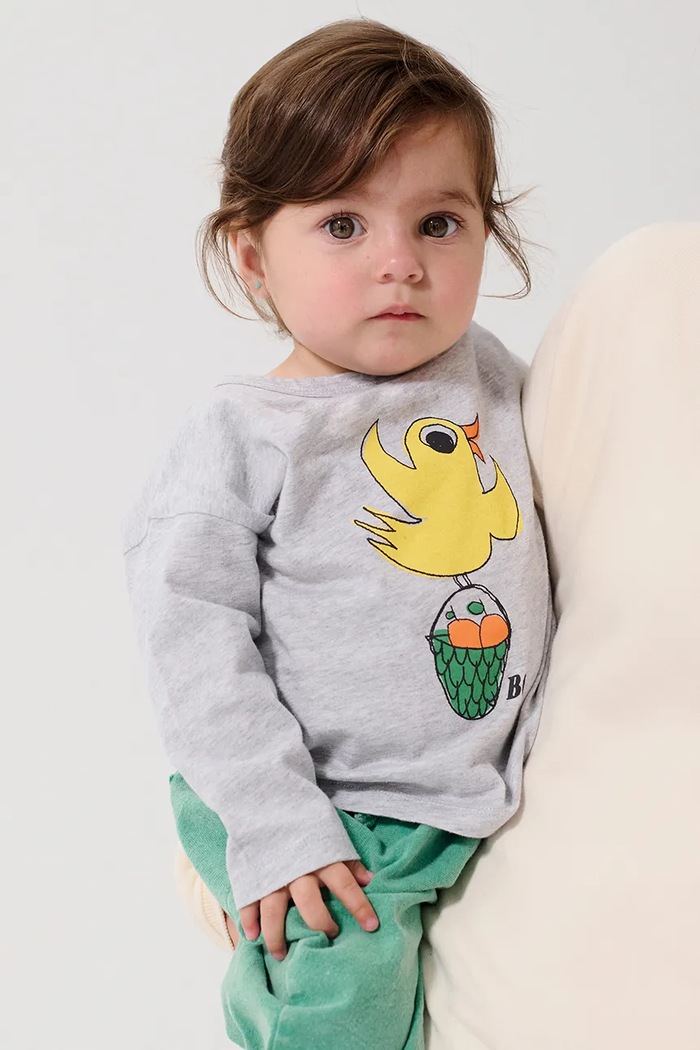 Detské bavlnené tričko s dlhým rukávom Bobo Choses Flying Oranges melanž sivá 126AB008