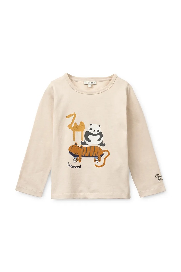 Liewood longsleeve bawełniany dziecięcy Apia Placement Longsleeve T-shirt aplikacja beżowy LW20675.PPY2