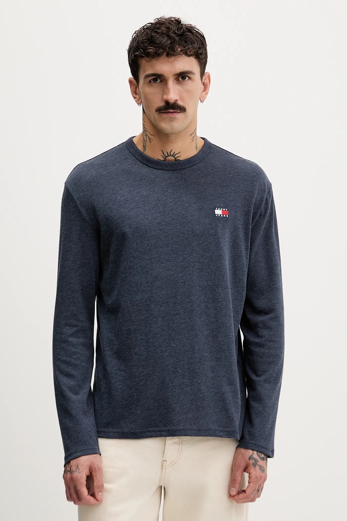 Tommy Jeans tričko s dlhým rukávom pánske nášivka tmavomodrá DM0DM22668