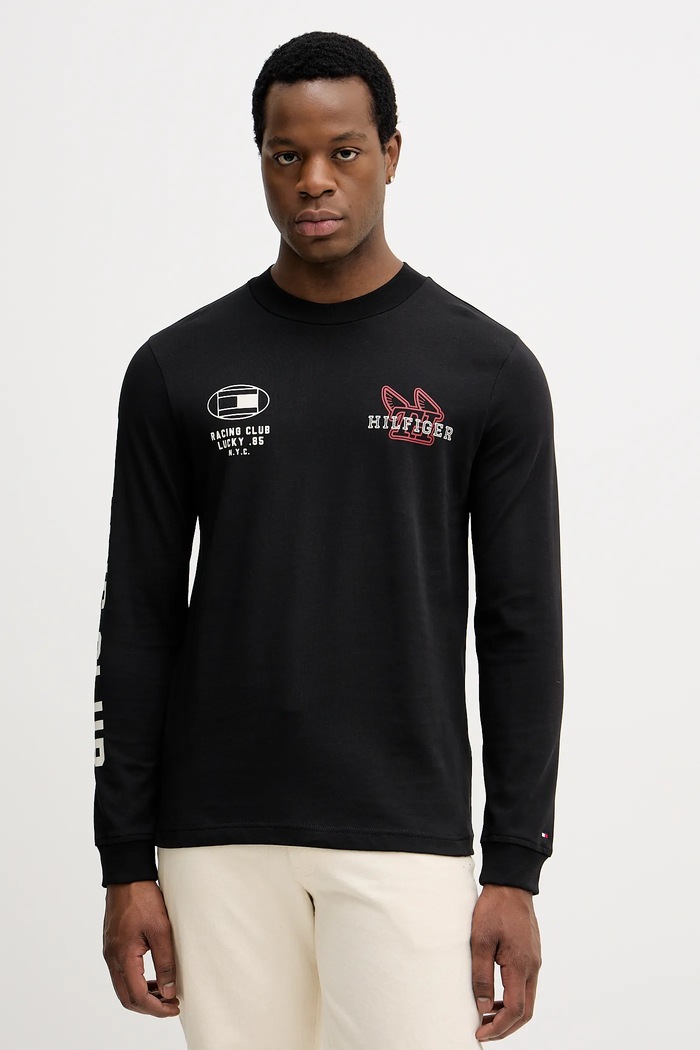 Tommy Hilfiger longsleeve din bumbac print negru MW0MW41467
