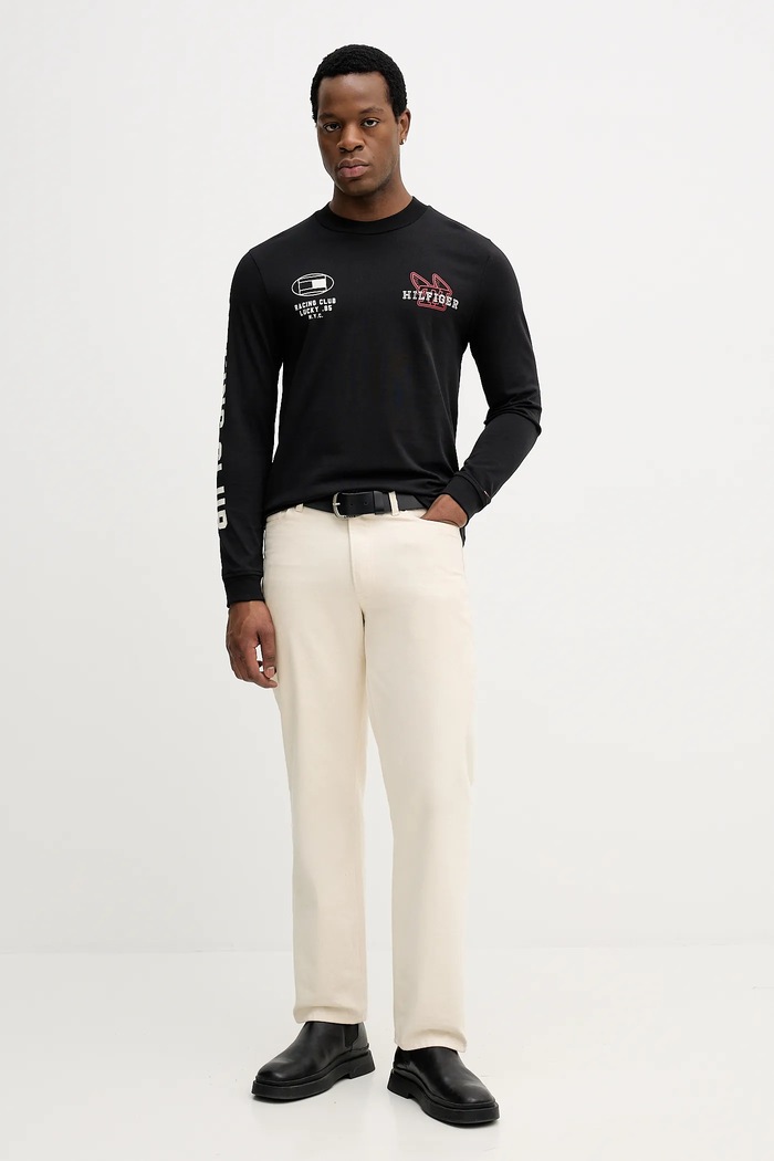 Tommy Hilfiger longsleeve din bumbac MW0MW41467 negru SS26