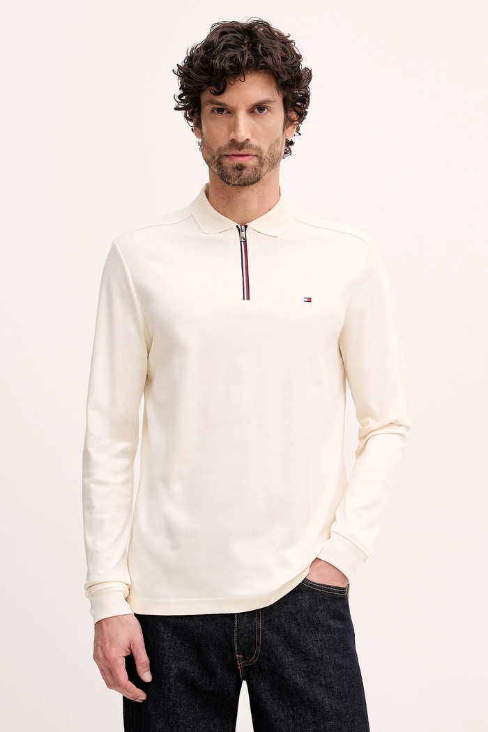 Bavlněné tričko s dlouhým rukávem Tommy Hilfiger hladký béžová MW0MW42808