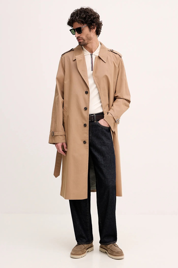 Bavlněné tričko s dlouhým rukávem Tommy Hilfiger MW0MW42808 béžová SS26