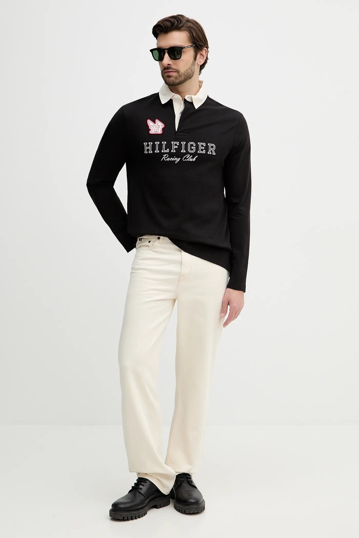 Βαμβακερή μπλούζα με μακριά μανίκια Tommy Hilfiger MW0MW42615 μαύρο SS26