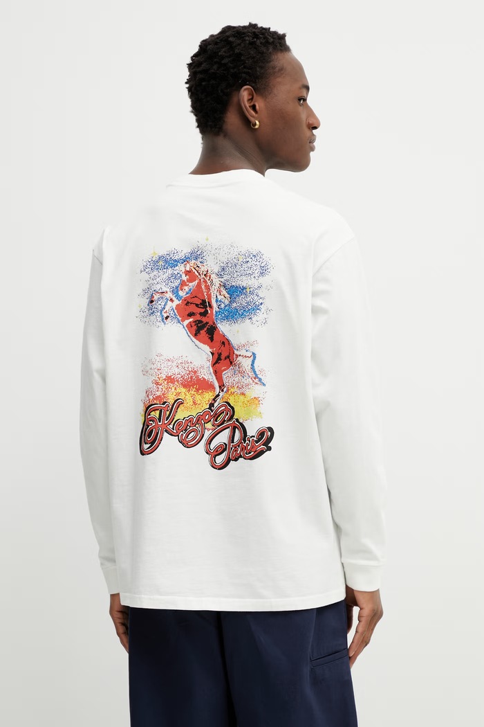 Kenzo longsleeve bawełniany nadruk beżowy FG55TL3004SG