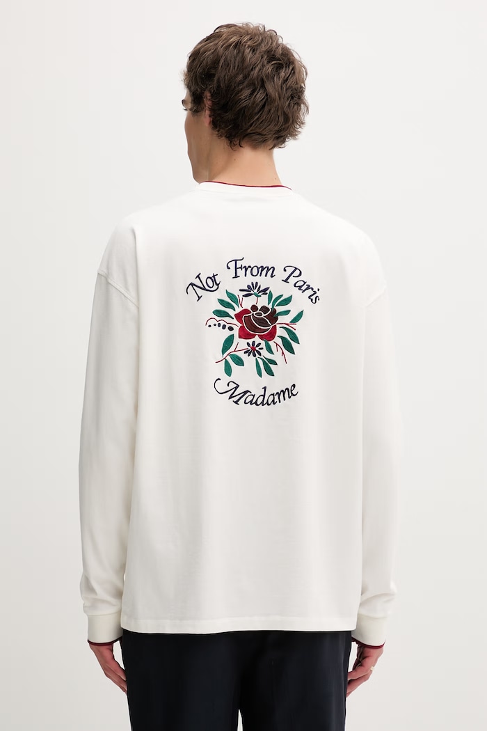 Drôle de Monsieur longsleeve pentru bărbați din bumbac Manches Longues Slogan Rose imprimeu bej J.TS287.CO248.OW