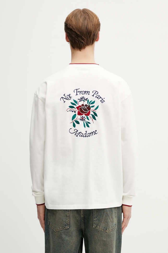 Drôle de Monsieur Manches Longues Slogan Rose a maniche lunghe da uomo in cotone rilassato beige J.TS287.CO248.OW
