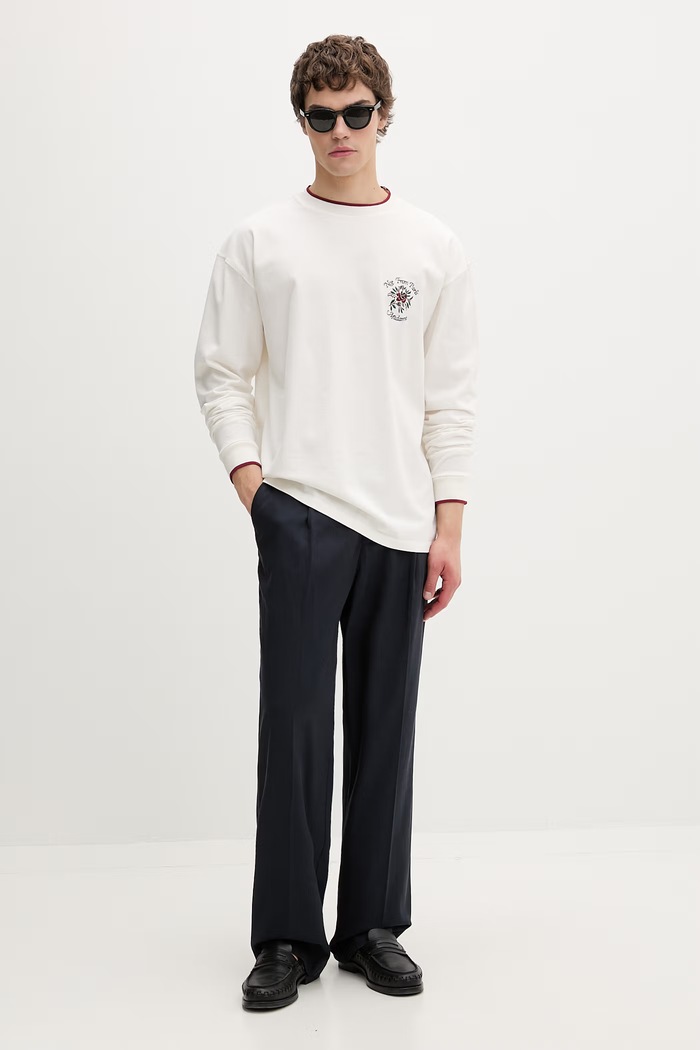 Drôle de Monsieur longsleeve pentru bărbați din bumbac Manches Longues Slogan Rose J.TS287.CO248.OW bej SS26