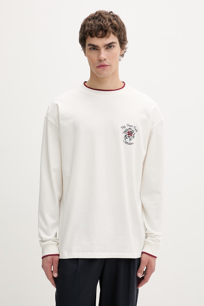 Îmbrăcăminte Drôle de Monsieur longsleeve pentru bărbați din bumbac Manches Longues Slogan Rose J.TS287.CO248.OW bej