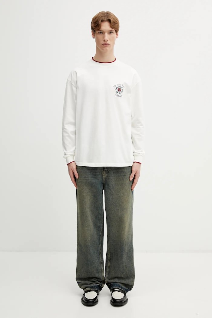 Drôle de Monsieur Manches Longues Slogan Rose a maniche lunghe da uomo in cotone J.TS287.CO248.OW beige