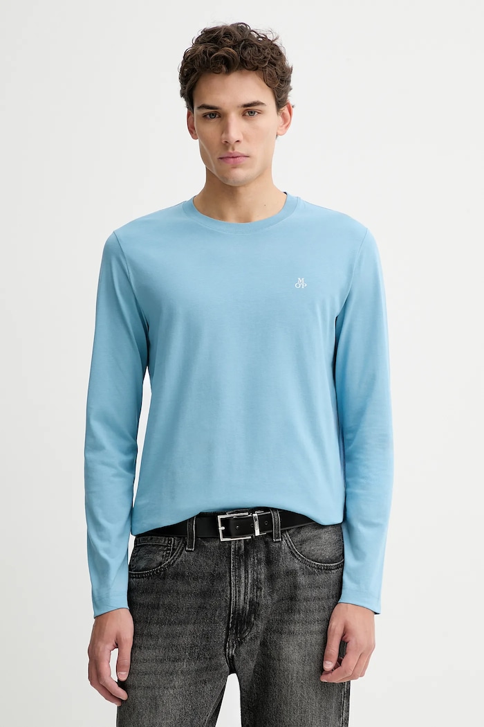 Marc O'Polo longsleeve din bumbac uni albastru 5000010722