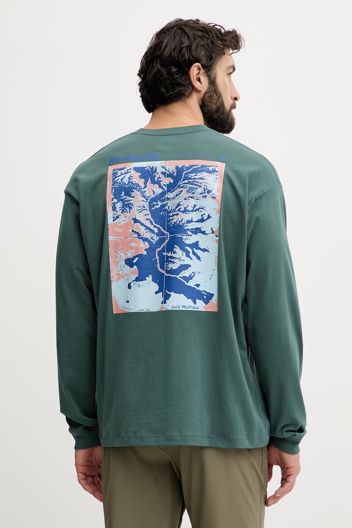 Jack Wolfskin longsleeve męski bawełniany Confident zielony A65918