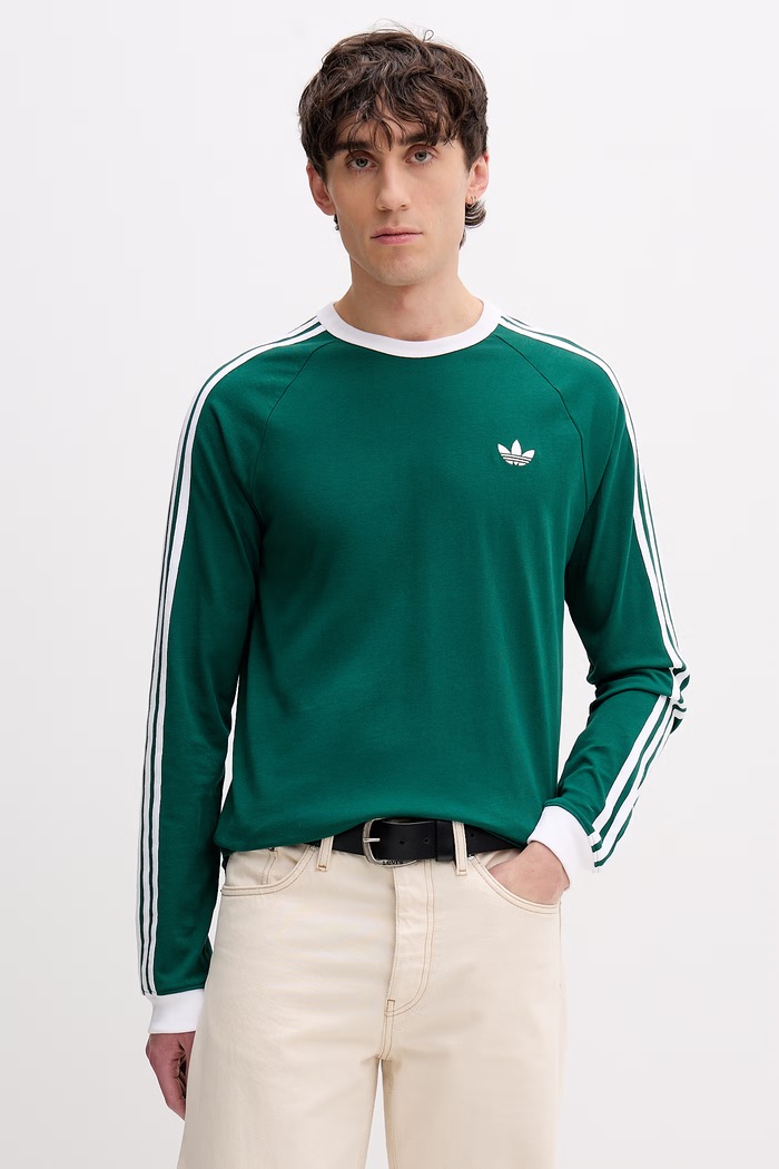 adidas Originals pánske bavlnené tričko s dlhým rukávom zelená KE3543