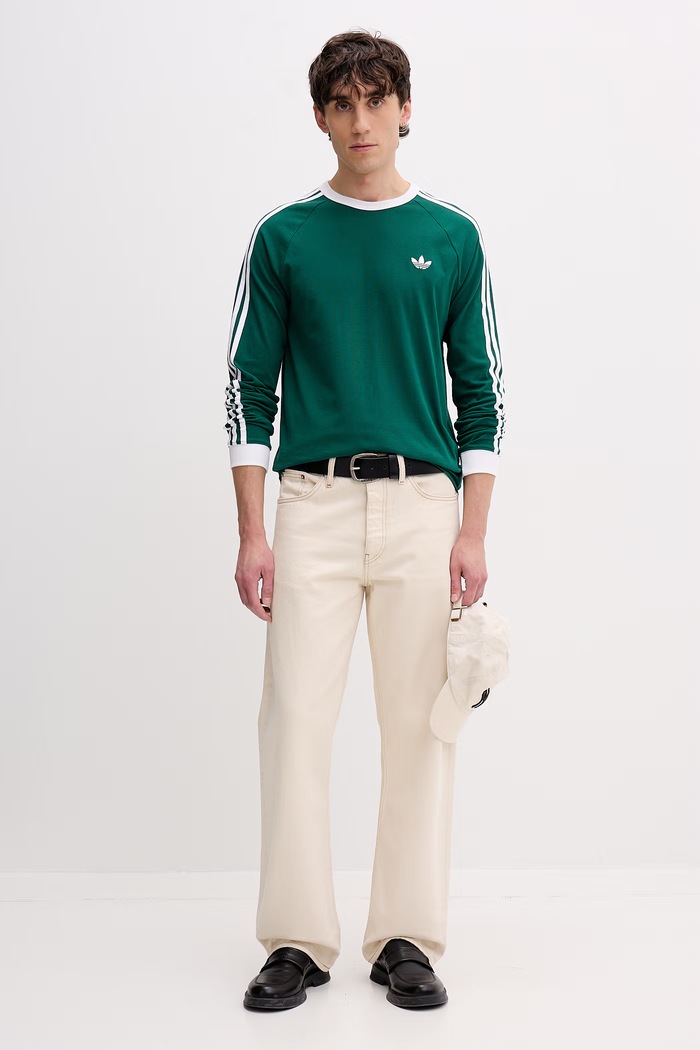 adidas Originals pánske bavlnené tričko s dlhým rukávom KE3543 zelená SS26