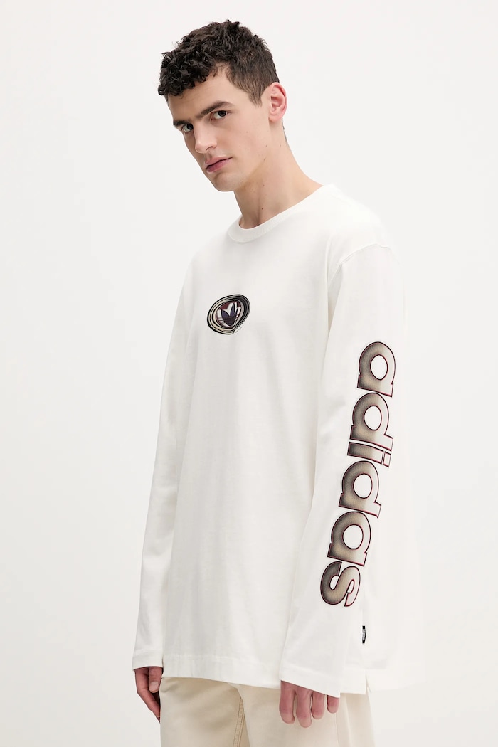 adidas Originals longsleeve bărbătesc din bumbac print bej KS6859
