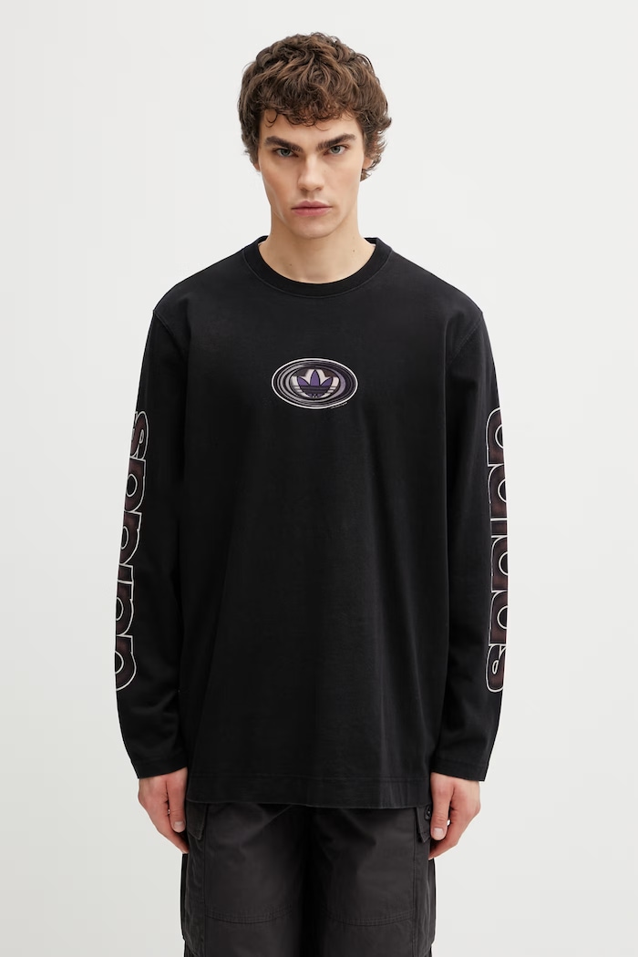 adidas Originals лонгслів бавовняний надрук чорний KS6860