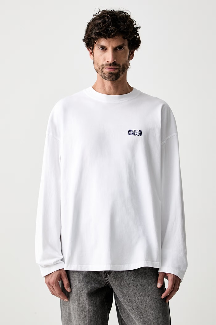 American Vintage longsleeve męski bawełniany biały MGIX02B